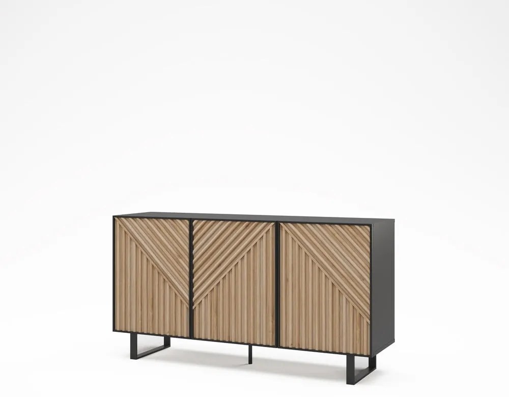 Czarno-naturalna komoda w dekorze dębu 151x80x40 cm Alana – Marckeric