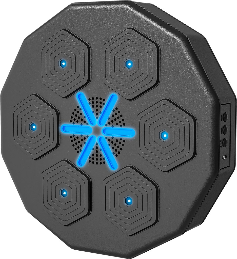 SPORTNOW Trener bokserski z funkcją muzyki, Bluetooth, migające punkty, montaż na ścianie, skóra ekologiczna, Czarny