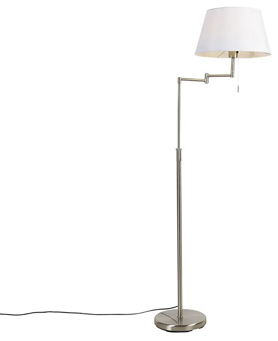 Lampa stojąca ze stali z białym abażurem z tkaniny i regulowanym ramieniem - Ladas Deluxe Nowoczesny Oswietlenie wewnetrzne