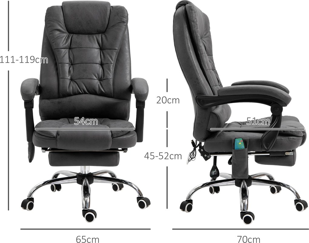 Vinsetto Fotel biurowy ergonomiczny z funkcją masażu masażer szary 65x160x104 cm | Aosom PL