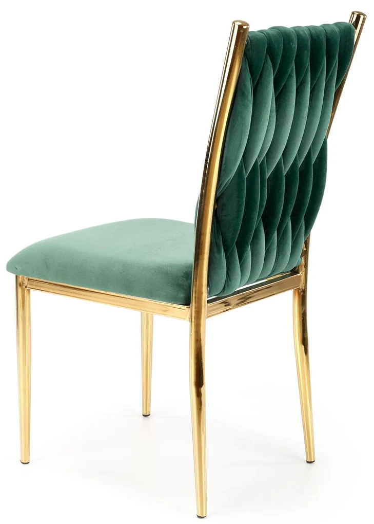 K436 krzesło ciemny zielony/złoty, glamour, warkocz, plecione, velvet