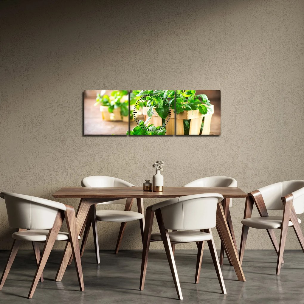 Obraz świeżej mięty (z zegarem) (90x30 cm)