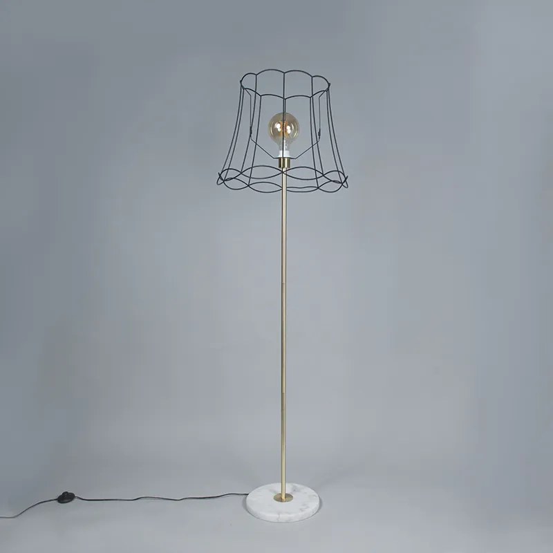 Retro lampa podłogowa mosiądz z kloszem Granny Frame czarny 45 cm - Kaso Retro Oswietlenie wewnetrzne