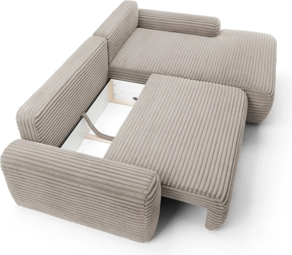 Masseno Narożnik OSSO z funkcją spania i pojemnikiem na pościel Narozniki L, Rozkładana sofa - Brązowy, AMBIENCE 05