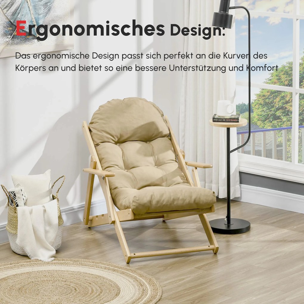 HOMCOM Fotel Akcentowy, Fotel Relaksacyjny, Regulowane Oparcie, Rama z Drewna Bukowego, do 120 kg, Brązowy
