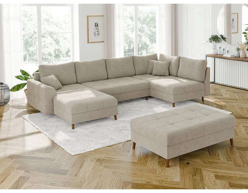 Beżowy podnóżek z materiału bouclé Ariella – Ropez