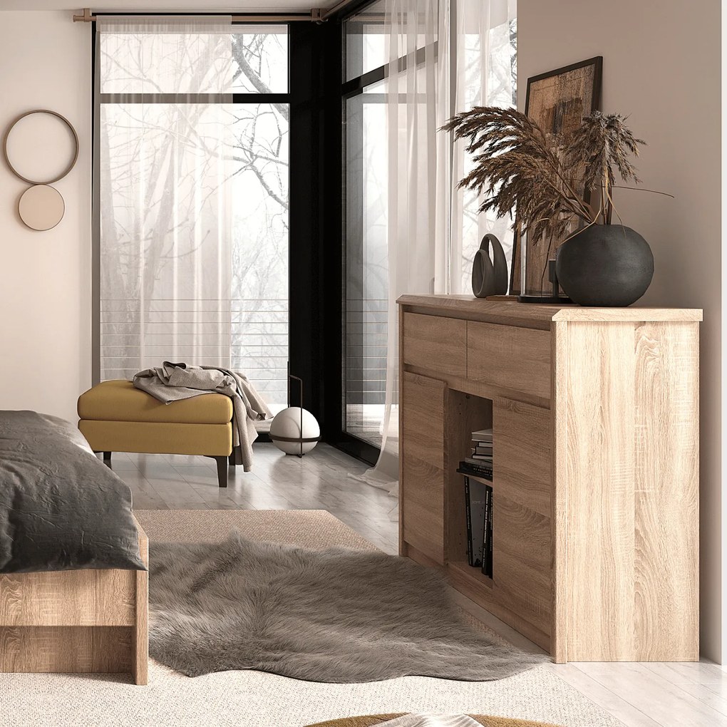 Komoda Dwudrzwiowa z Szufladami Drewniana do Sypialni MAURA 127 cm Dąb sonoma Loft