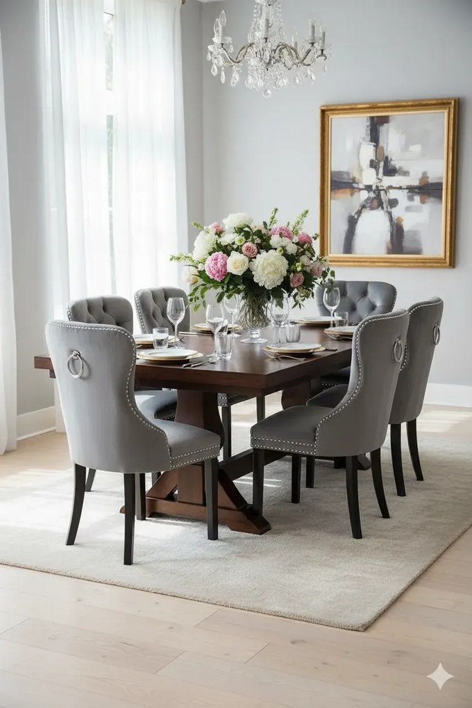 Szare pikowane krzesło z kołatką E2-Z50