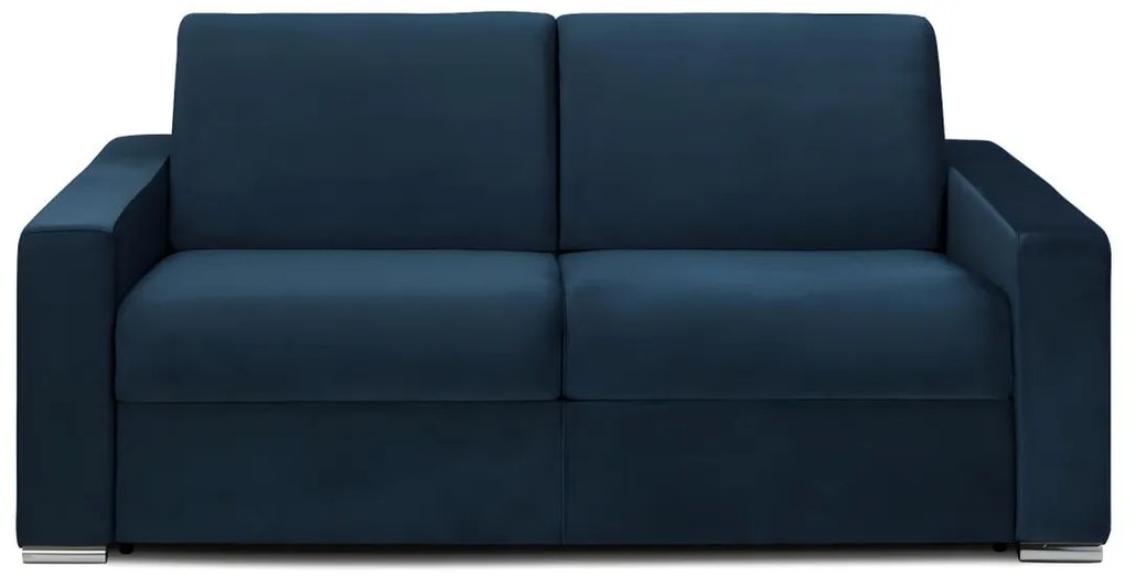 Kanapa 3-osobowa z ekspresowym mechanizmem rozkładania z weluru CALITO - Granatowy - Wymiary miejsca do spania: 140 cm - Materac 22 cm z pamięcią kształtu