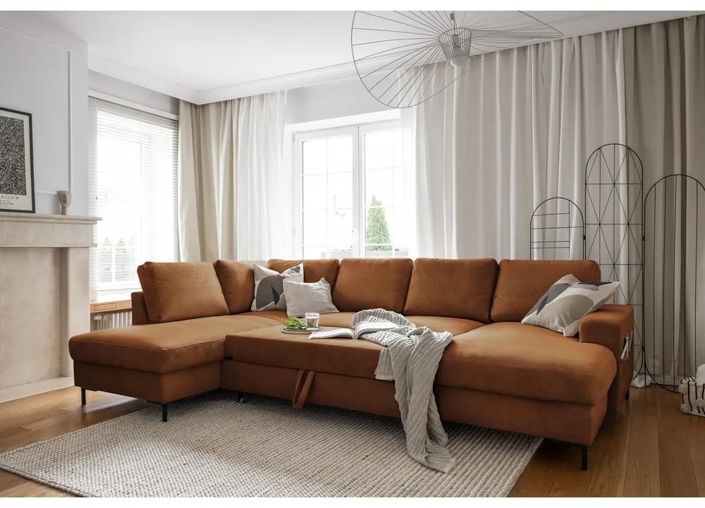 Pomarańczowobrązowy sztruksowy rozkładany narożnik (lewostronny) Lofty Lilly – Miuform
