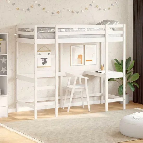 Białe Skandynawskie Łóżko Piętrowe Z Biurkiem 90X190 D9-W74