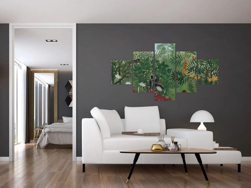 Obraz - Henri Rousseau, Tropical Forest with Monkeys, reprodukcje (125x70 cm)