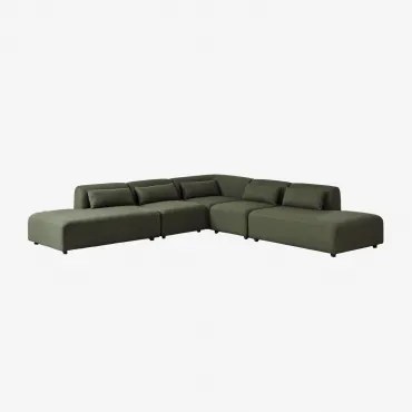 Sofa Modułowy Narożny 5-częściowy Z Podwójnym Szezlongiem Fogler Tkanina Baranek Boucle Żółty Curri - Sklum