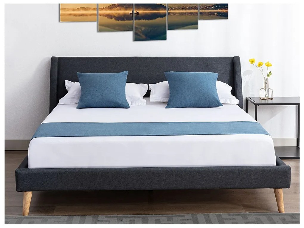 Łóżko w skandynawskim stylu – 160 × 200 cm – tkanina – kolor antracytowy – BENEDICTE