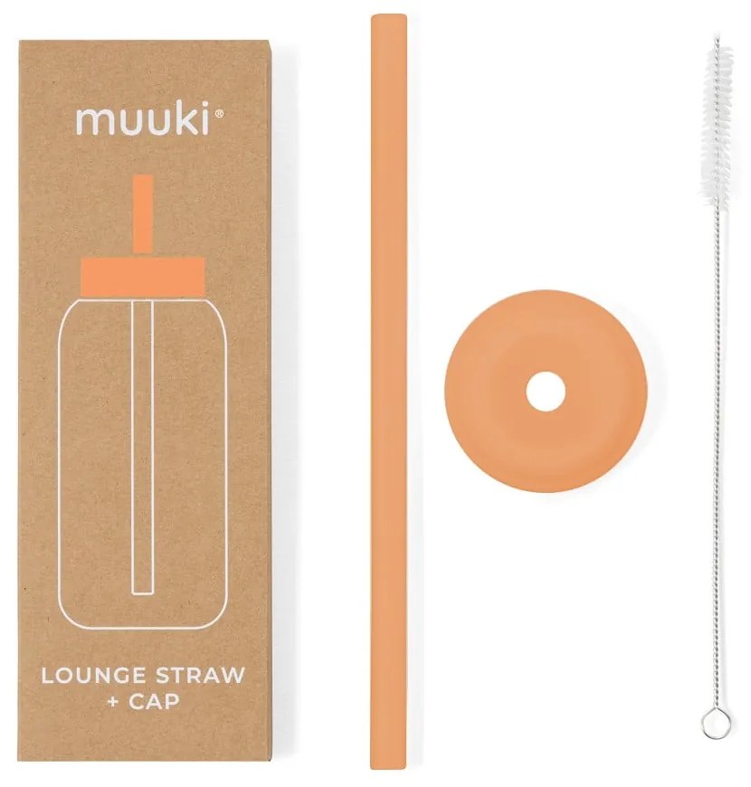 Silikonowa słomka z wieczkiem i szczoteczką w komplecie Tropical Papaya – Muuki
