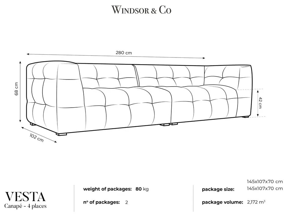 Beżowa aksamitna sofa Windsor &amp; Co Sofas Vesta, 280 cm