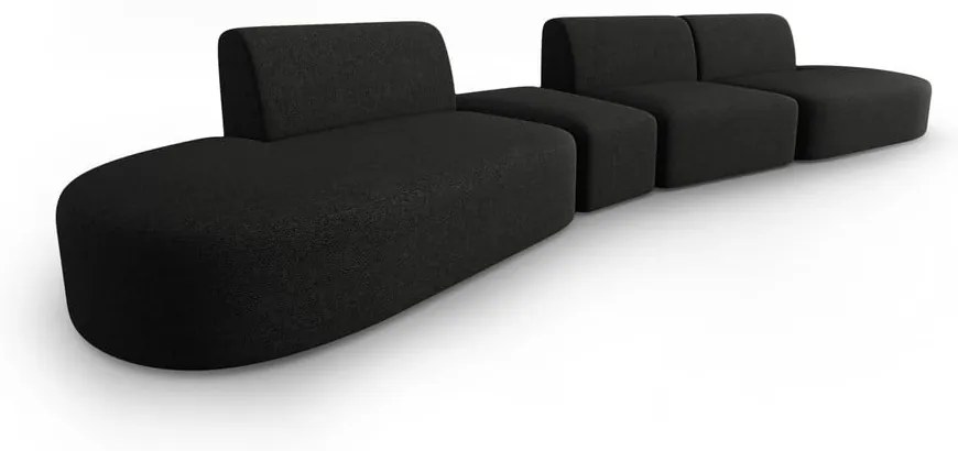 Czarna sofa z tkaniny szenilowej lewostronna 428 cm Paolo – Milo Casa