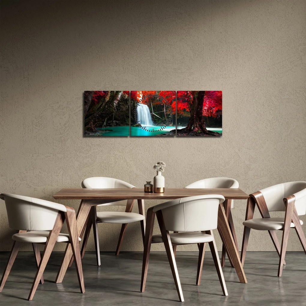Obraz - Wodospad (z zegarem) (90x30 cm)