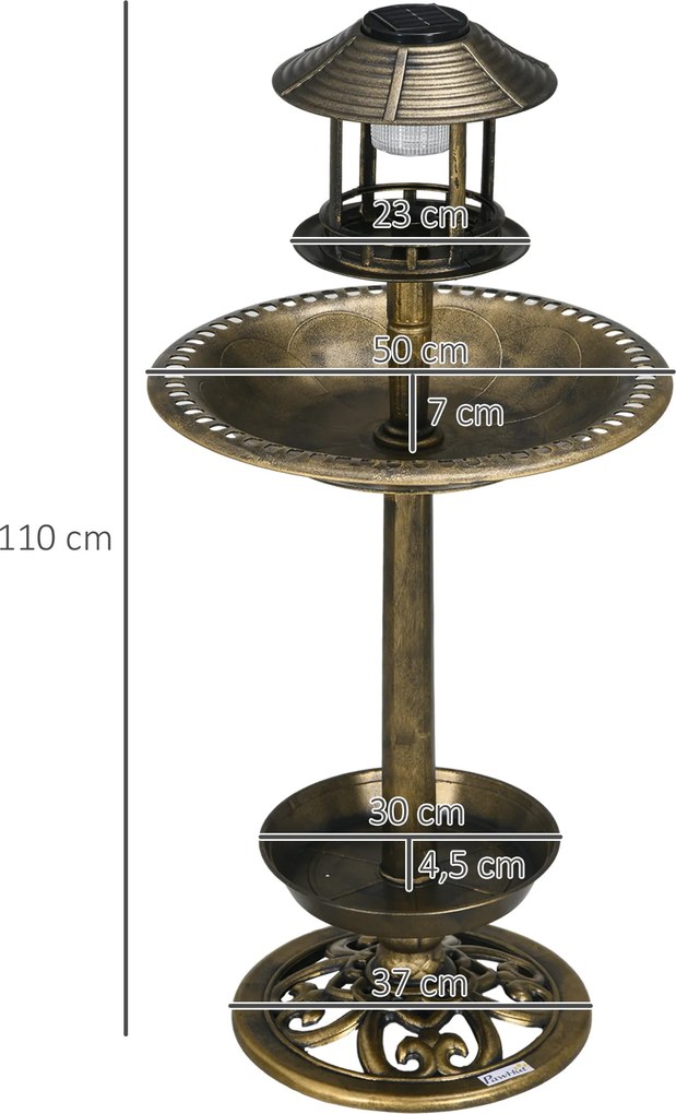 Outsunny Fontanna dla Ptaków z Lampą Solarną Brązowa 110cm | Aosom PL