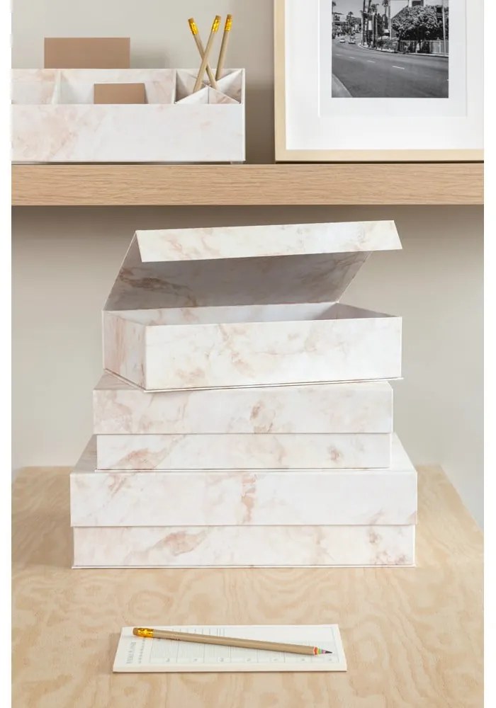 Beżowe kartonowe pojemniki dekoracyjne z pokrywką zestaw 3 szt. 42,5x29,5x13 cm Kian Paper Laminate – Bigso