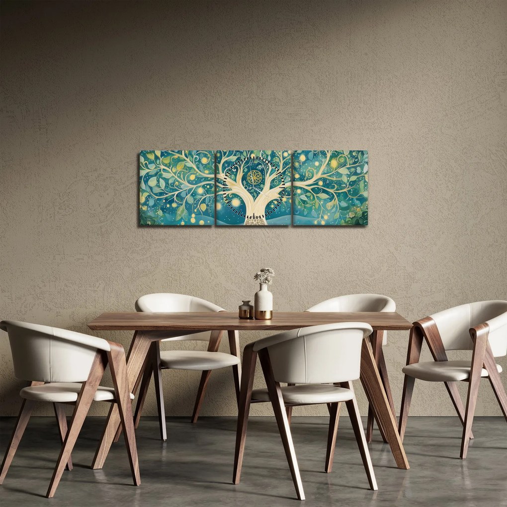 Obraz – Magiczne drzewo ze spiralami (z zegarem) (90x30 cm)