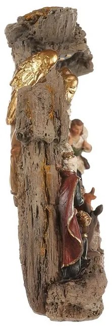 Dekoracja świąteczna Szopka z Trzema Królami i aniołem, poliresin, LED, brązowy, 20 x 23 x 7 cm