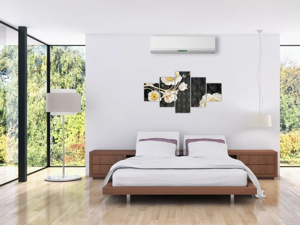 Obraz białych kwiatów róży (125x70 cm)