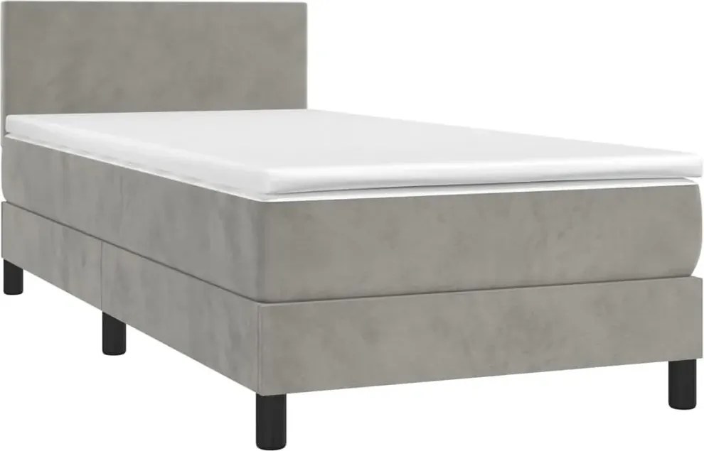 Jasnoszare tapicerowane łóżko z materacem 90x200 F1-Z49
