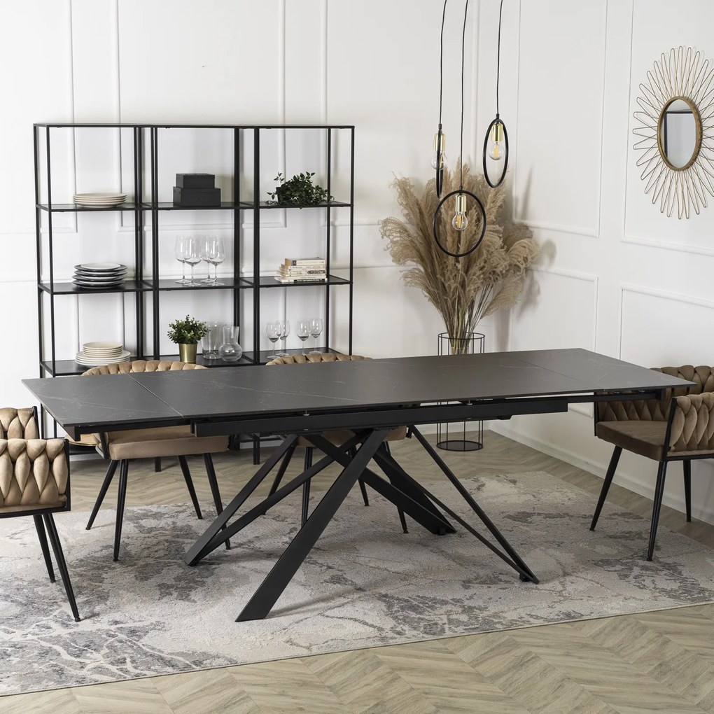 Rozkładany stół z ceramicznym blatem Maxime 160-240 cm czarny marmur