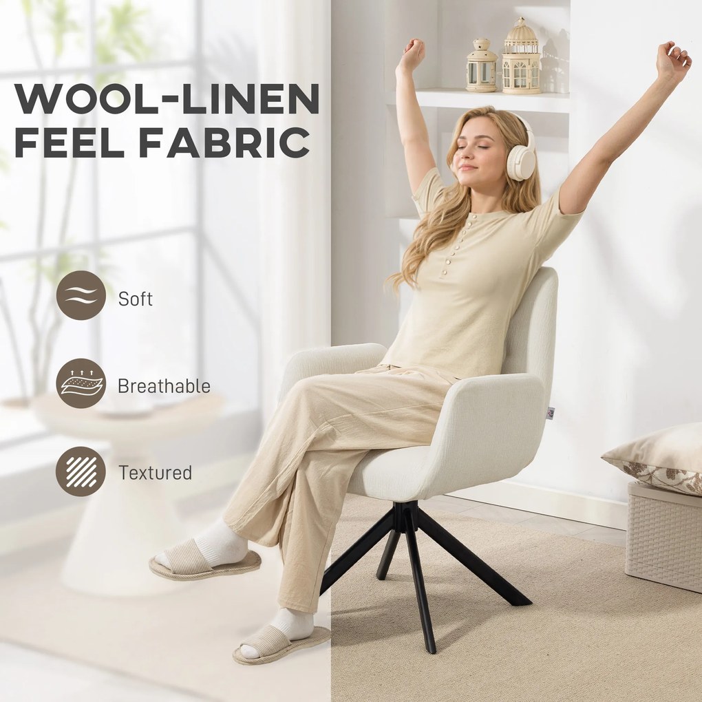 HOMCOM Fotel tapicerowany, fotel akcentowy, nowoczesny design, obrotowy, do 120 kg, kremowo-biały