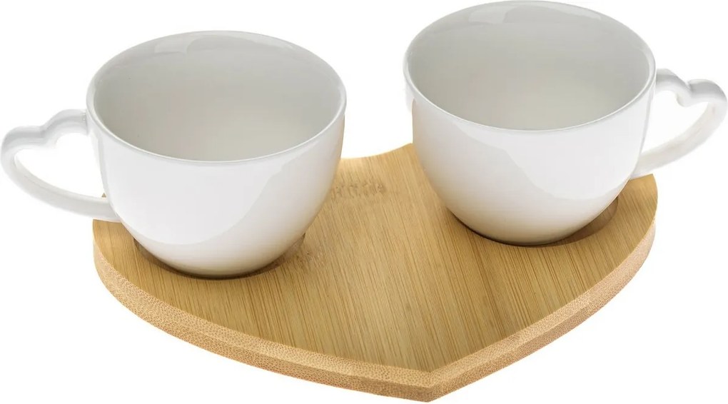 Zestaw 2 porcelanowych filiżanek z podstawkami Serce