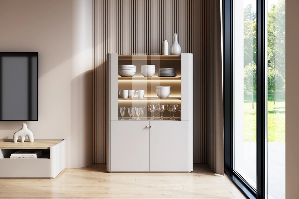 Witryna Elivo 100 cm dwudrzwiowa - kaszmir / dąb olejowany