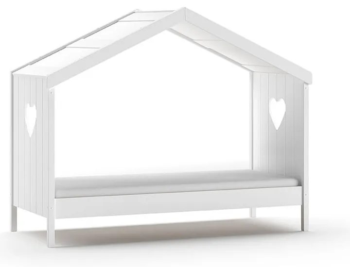 Białe łóżko dziecięce z litego drewna sosnowego w kształcie domku z wysuwanym łóżkiem ze schowkiem 90x200 cm AMORI – Vipack