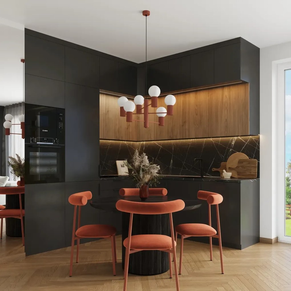 Żyrandol HALO 6 ochra czerwona ryflowana SOLLUX  LIGHTING