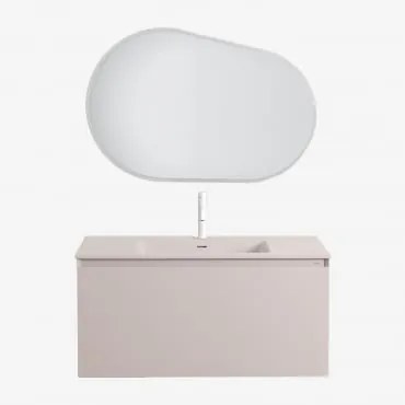 Zestaw Wiszących Mebli Łazienkowych Zintegrowany Z Umywalką Macrae Nature & Owalna Lampa Led I Przeciwmgielna 100x80 Cm Riben & Biała ↑20 Cm Z Przelew