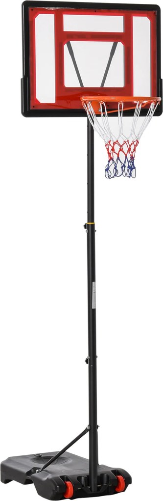 HOMCOM Przenośny kosz do koszykówki na kółkach, regulowany, wolnostojący, plastik, stal, 75D x 83S x 205-261W cm