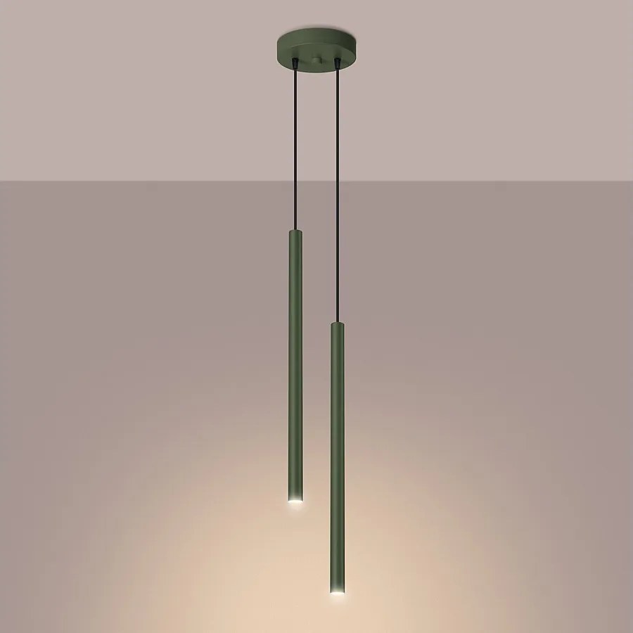 Lampa wisząca nowoczesny Brill, stal - 2 źródło światła 3000K - L.15 x H.104 cm - zielony oliwkowy