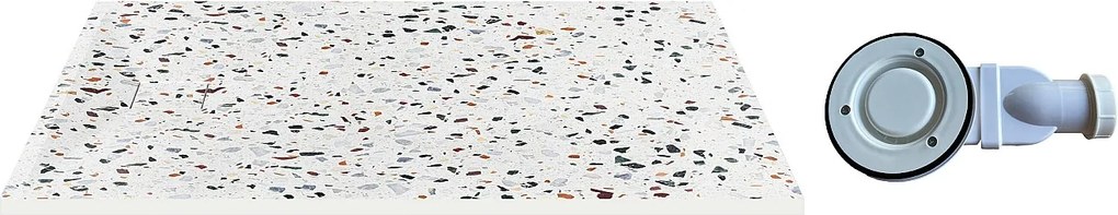 Brodzik do postawienia lub zabudowy, ultrapłaski, przycinany, z kompozytu SMC z syfonem - Efekt białego terrazzo - 140 x 90 cm - MIRNOSA