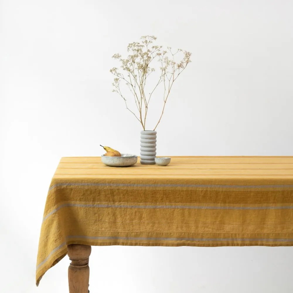 Lniany obrus 350x350 cm Amber Bronze Stripes – Linen Tales