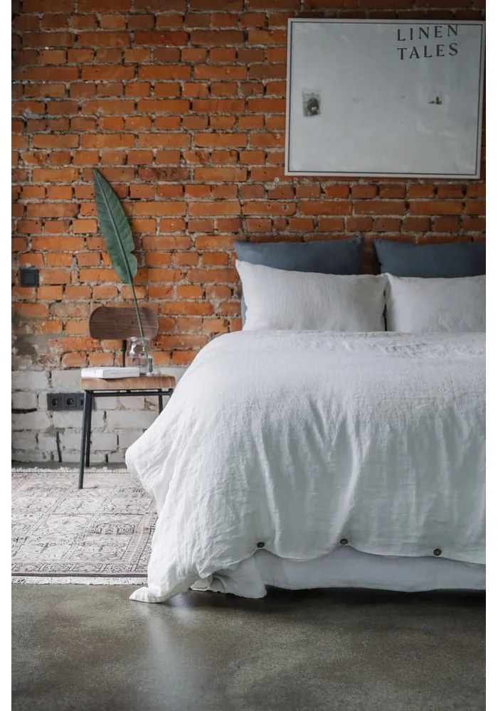 Białe lniane prześcieradło z gumką 160x200 cm White – Linen Tales