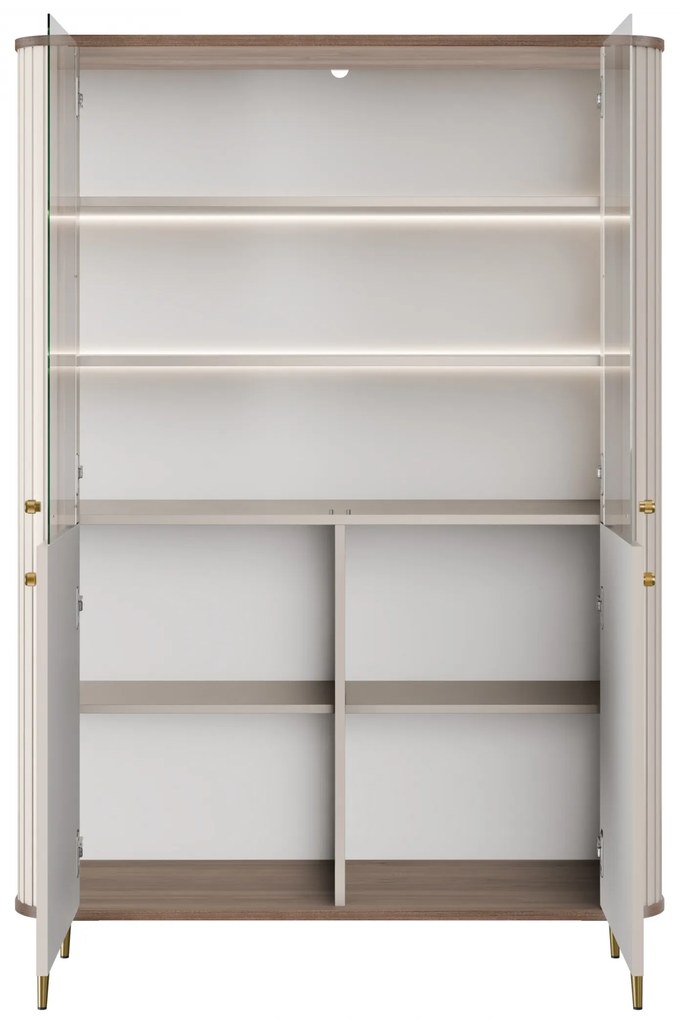 Witryna Vesper 103 cm czterodrzwiowa - kaszmir / orzech / złote nogi