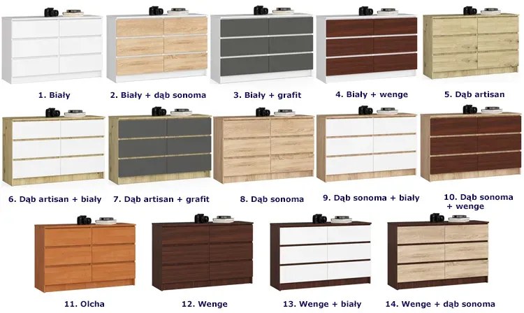 Komoda do pokoju dziecięcego biała + dąb sonoma M5-B66