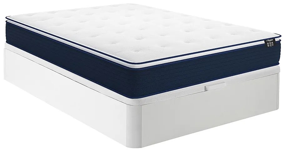 Zestaw 140 x 190 cm stelaż ze skrzynią biały + materac o grub. 24 cm ze sprężynami kieszeniowymi i zintegrowaną nakładką - ALTIER marki YSMÉE