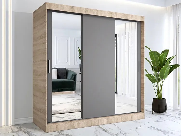 Szafa przesuwna do sypialni dąb sonoma + antracyt 200 cm - Seko 6X