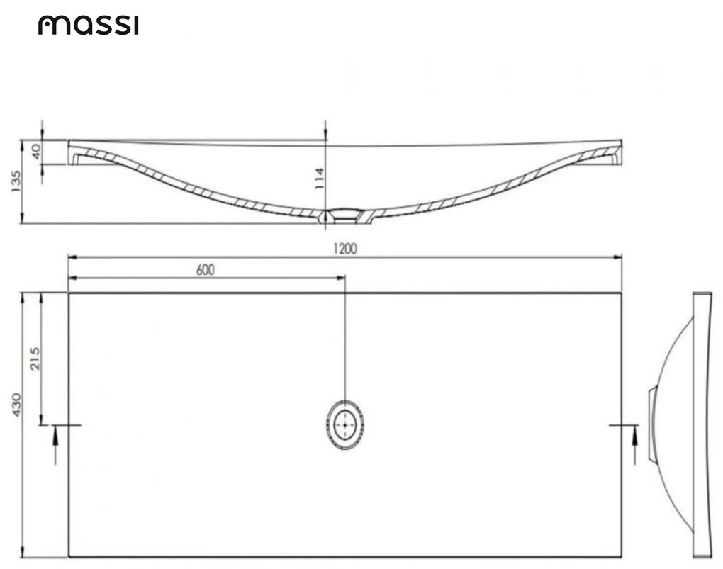 Umywalka wpuszczana w blat biała błyszcząca z konglomeratu bez otworu na baterię OTSE | Różne rozmiary : Rozmiar - 120 x 43 cm