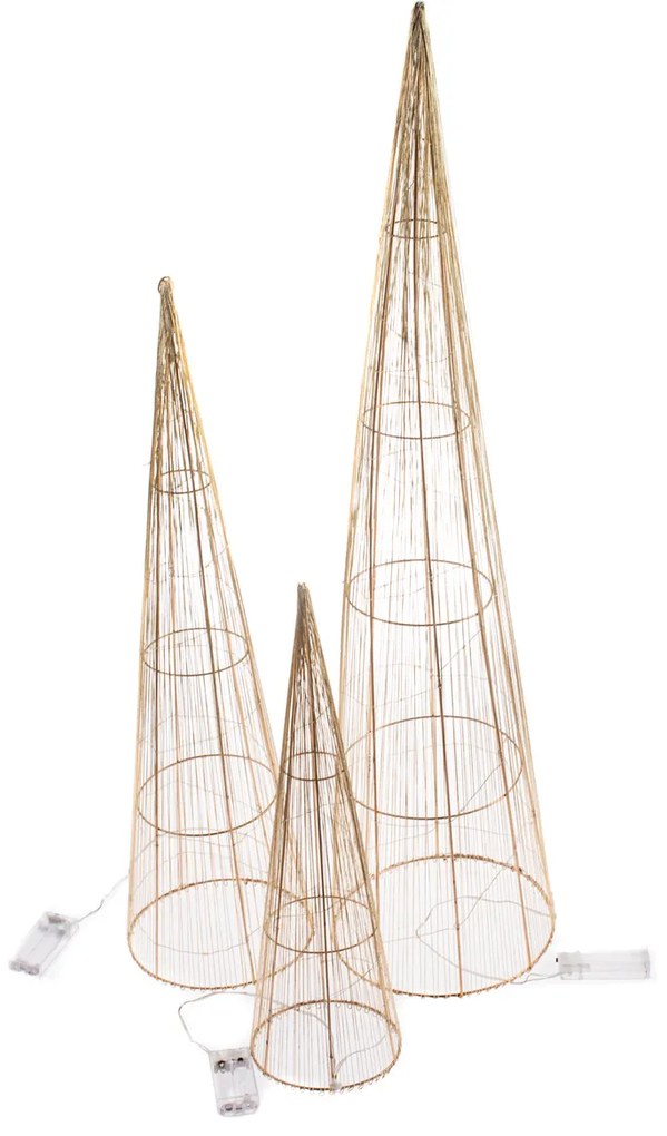 Zestaw świecących stożków świątecznych Golden Glow, 3 szt.