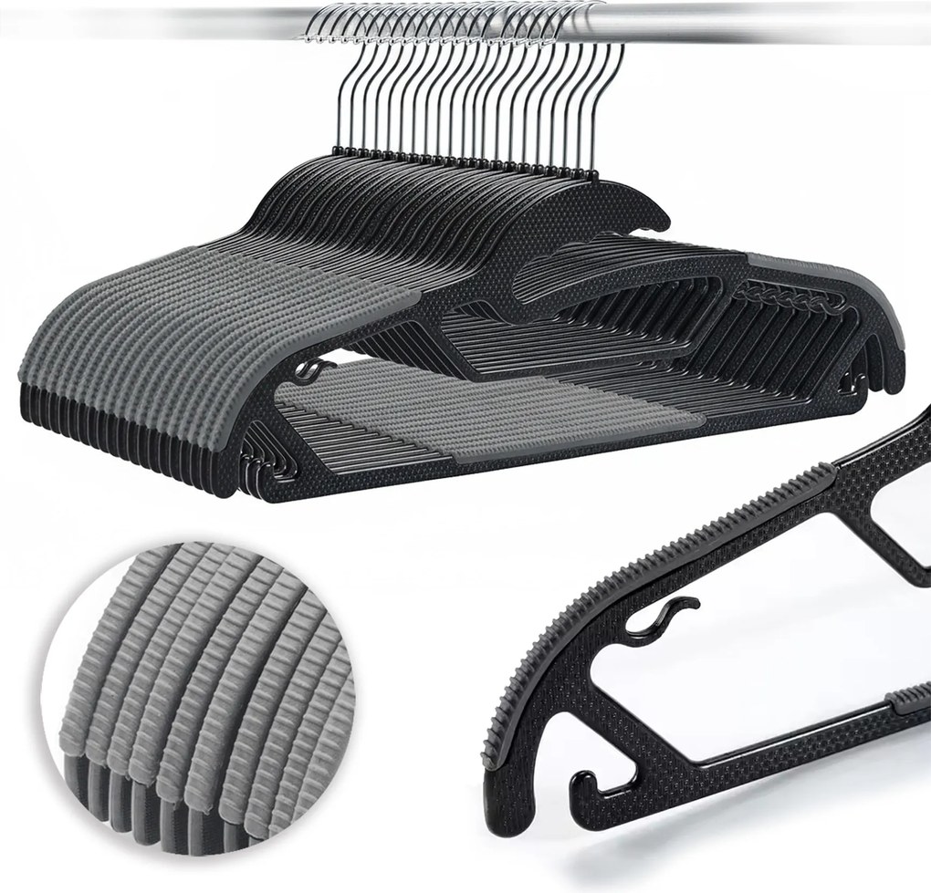 Zestaw wieszaków z antypoślizgową nakładką SOFTY 20 szt. czarno-szare