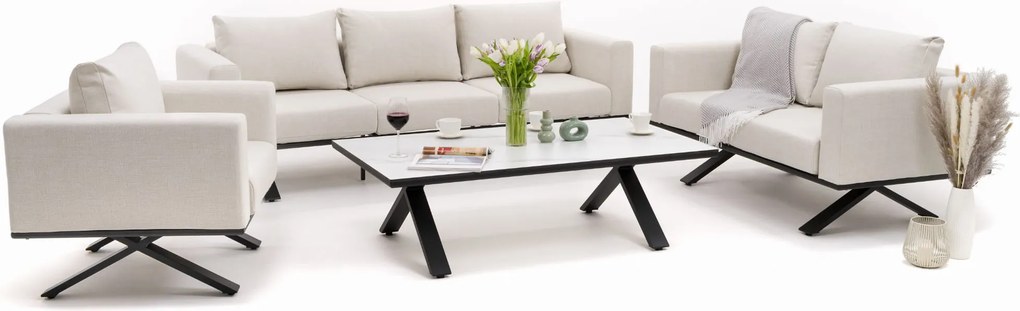 zestaw mebli ogrodowych nowoczesnych luksusowych aluminiowych - MARABELLA - beżowy z blatem HPL CARRARA BIANCO