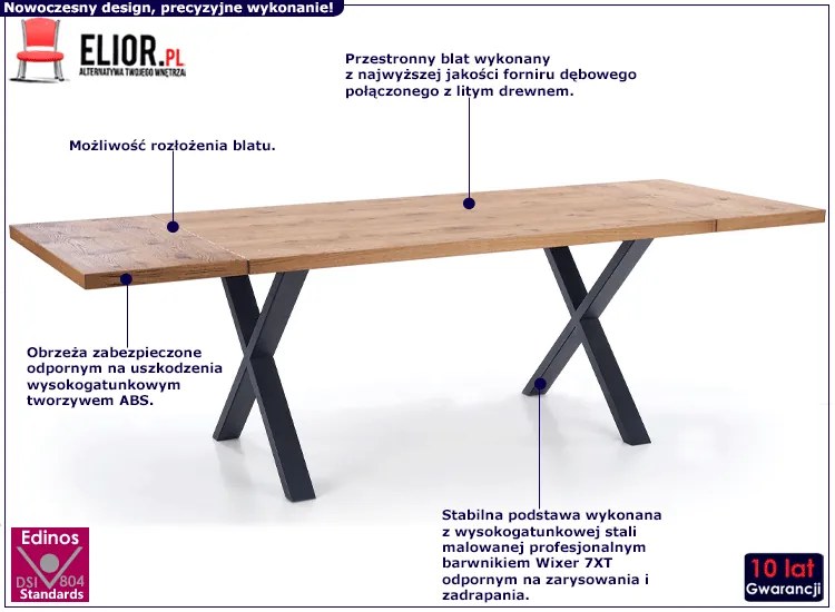 Duży industrialny stół drewniany z krzesłami - Pedrox