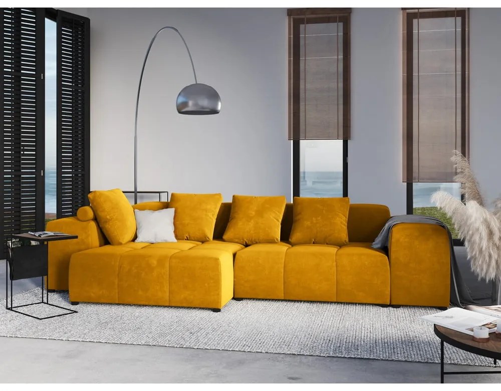 Żółty aksamitny narożnik (róg zmienny) Rome Velvet – Cosmopolitan Design